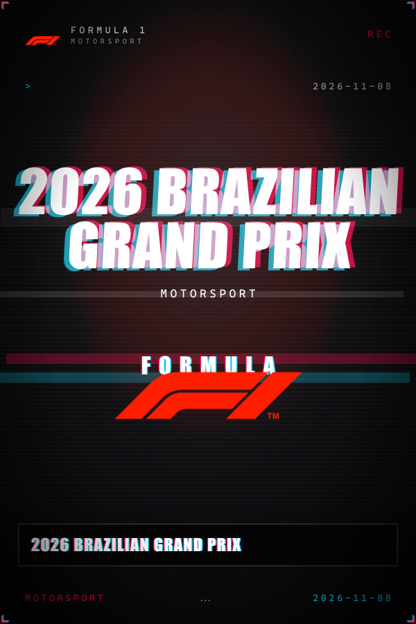 SportsMeta member Glitch poster sample showing high-energy distorted treatment for a Formula 1 Brazilian Grand Prix with real F1 mark